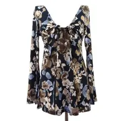 花柄ミニワンピース フレア Y2K 平成ギャル ダークカラー 韓国風 フェアリー