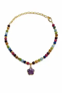 天然石マルチカラートルマリン ネックレス アメジスト付 上品デザイン