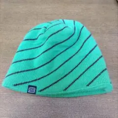 ストライプニット帽 緑色 Sのロゴ