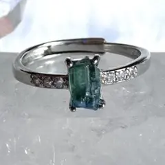 ☆ グリーントルマリン原石　シルバーリング　14号　天然石　パワーストーン！