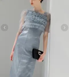 【Leja】 チュールアシンメトリーティアードフリルIラインワンピースドレス