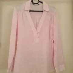 ZARA ピンク リネン風長袖シャツ S