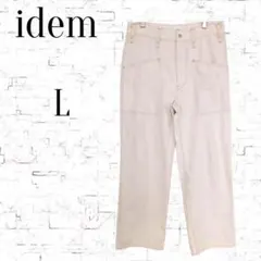 【イデム】コットンパンツ　ワイドパンツ　イージーパンツ　アイボリー　 L　薄手のサムネイル