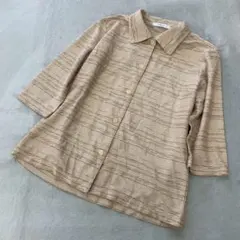 anna 五分袖ブラウス 横縞 総柄 ベージュ サイズL