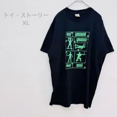 【美品/希少XL】トイストーリー グリーンアーミーメン Tシャツ 黒 ディズニー