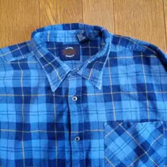 80s 90s SAUGATUCK ネルシャツ プリント チェック 青