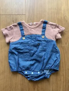 オーバーオールロンパース 70cm バースデイ　女の子男の子　デニム重ね着風