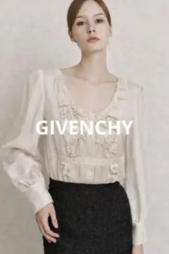 ☆着用画あり☆Givenchy 胸元のフリルが綺麗な長袖シルクブラウス