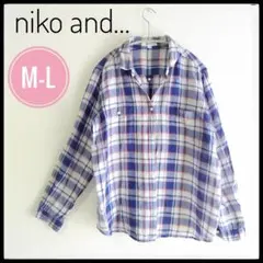 niko and… 春夏 薄手素材 長袖チェック柄シャツ ブルー系 М〜L