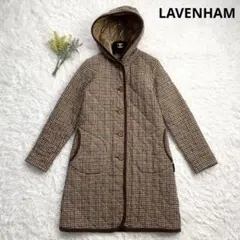 ラベンハム　キルティングコート　ウール　ロング　フード　チェック　イギリス