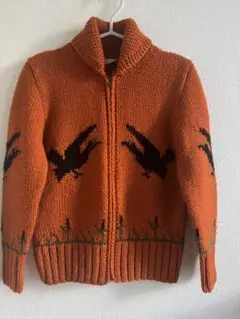 Vintage DUÉE tricot オレンジ鳥刺繍ニットセーター