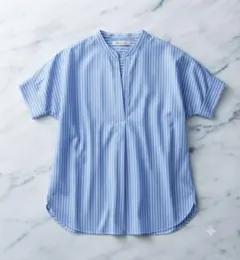 ストライプ 半袖シャツ ブルー XL 130-140cm - メルカリ