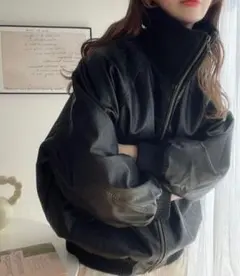 Java　リブタートル フェイク レザー オーバーサイズ ジャケット