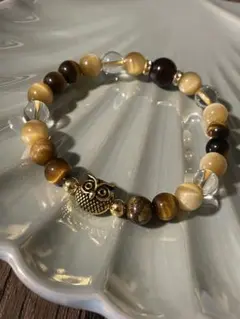 タイガーアイブレスレット フクロウチャーム