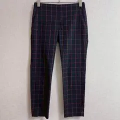 s0741【ユニクロ】チェックテーパードアンクルパンツ 後ろウエストゴム