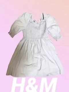 H&M シャーリングワンピース パフスリーブ 淡色 韓国風 L