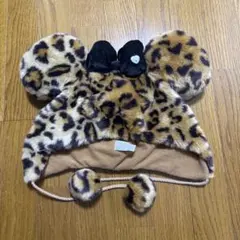 ディズニー　ヒョウ柄ミニーちゃん　ファー帽子　ファンキャップ