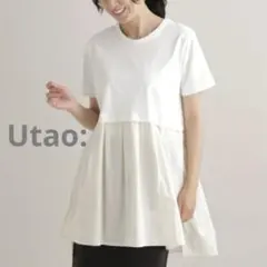 Utao: 素敵なあの人コラボ 半袖 Aライン チュニック Tシャツ ホワイト