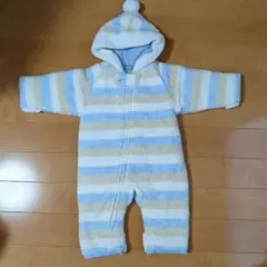 美品ベビーモコモコウエア　 ストライプジャンプスーツ 50-70
