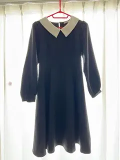 Honeys 黒白襟付き長袖ワンピース　M
