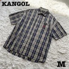 【大人気】KANGOL⭐︎カンゴール　チェック半袖シャツ　刺繍ロゴ　ベージュ　Ｍ