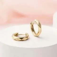 ジュエリーツツミ K10YG フープピアス カットワーク ファセット 中折れ