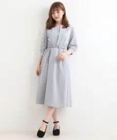【M】MAJESTIC LEGON 袖チュールワンピース(ブルーグレー系)