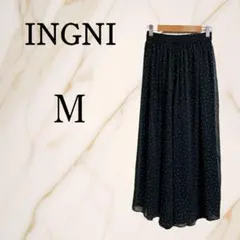 INGNI◇イング【M】フレアロングスカート ドット柄 アシメ シアー ブラック