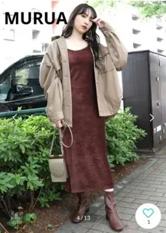 MURUA ブラウン カップ付き ベロアキャミワンピース