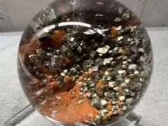 1979 【魔除け】ガーデンパイライトインクオーツスフィア　★台座付き