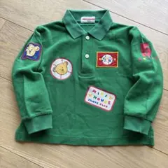 希少✨ ミキハウス ポロシャツ 100 グリーン くま ワッペン　野球　レトロ