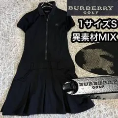 通気性 ストレッチ【バーバリーゴルフ】膝丈ワンピース 1サイズS プリーツ 黒
