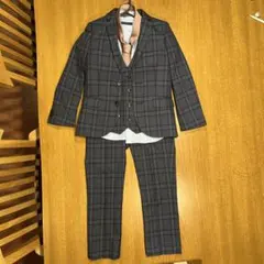 【美品】フォーマルスーツ ネイビーチェック5点セット