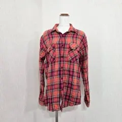 ユニクロ　JUST FIT　コットンフランネルチェックシャツ（M）レッド系