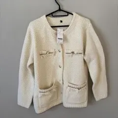 新品　BELLUNA アイボリー　ニット　ノーカラー　ジャケット　フリンジのサムネイル