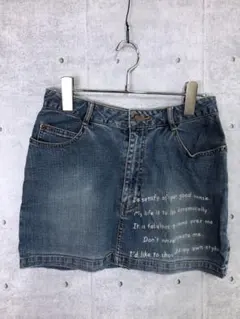 00’s Y2K 古着 英字 ハンドペイントデザイン ストレッチ デニムミニ