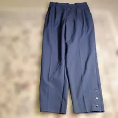 Vis　ネイビー ワイドパンツ サイドボタン付き　L　ウエストゴム