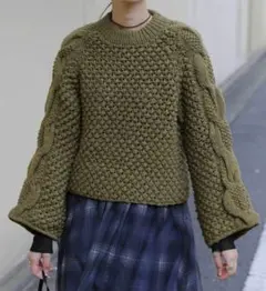 Audrey and John Wad　ポップコーン柄ペルーハンドニット　カーキ