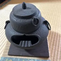 昭和レトロ】南部鉄器 茶釜型 灰皿・ライター立てセット / 鋳鉄製