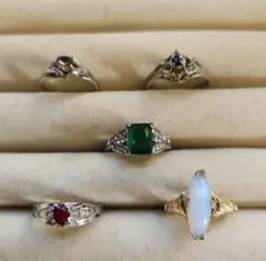 9〜12号 昭和レトロ 天然石等ビンテージデザインリング5点まとめ売り