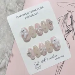 現品ネイルチップ୨୧トイプードル×リボン୨୧量産型ワンホン韓国♡ハート