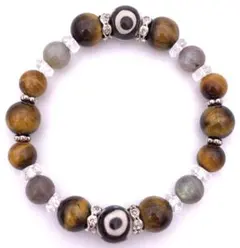 天然石三眼天珠＆タイガーアイ＆ラブラドライトのブレスレット