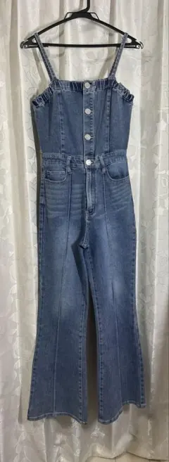 ワイドパンツ ジーンズ 肩ひも付き