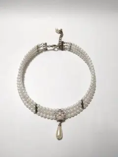 3連パール ネックレス チョーカー フラワーモチーフ