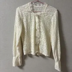 F/フリーサイズ/白/ホワイト/アイボリー リブ編み カーディガン