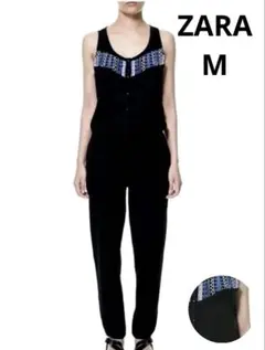 ZARA 刺繍ビーズ入り　オールインワン【M】サロペット　黒