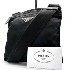 【美品】プラダ ショルダーバッグ ナイロン 三角プレート 斜め掛け ブラック