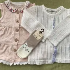 90サイズ　ワンピース、カーディガン、靴下セット