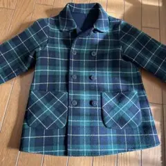 キッズピーコート　110〜120ウールコート グリーン系チェック ダブルブレスト