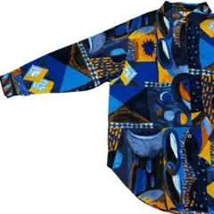 ヴィンテージ 昭和レトロ 70s風ジオメトリックサイケ柄シャツ 幾何学 
